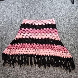 Chic Pink Black Crochet A-Line Skirt Womens Small Boho Festival